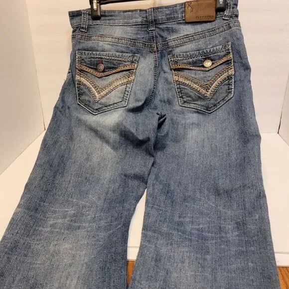 Flypaper Jeans‎ Mens 34x31 Bootcut Mid Rise Embroidered Medium Wash Denim Blue - Picture 7 of 12